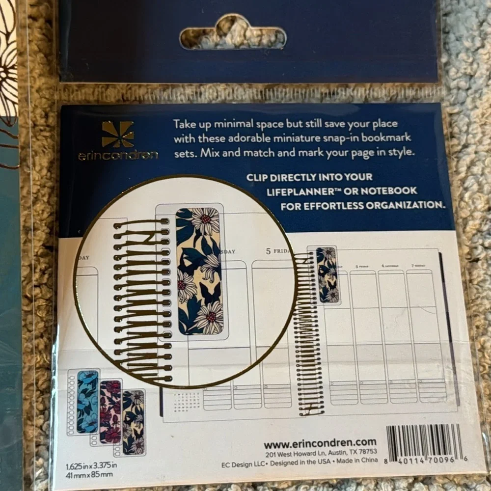 Set o/Erin Condren Snap In Planner +’s ! 1 pkg of 3 bookmarks/ snap in Dashboard